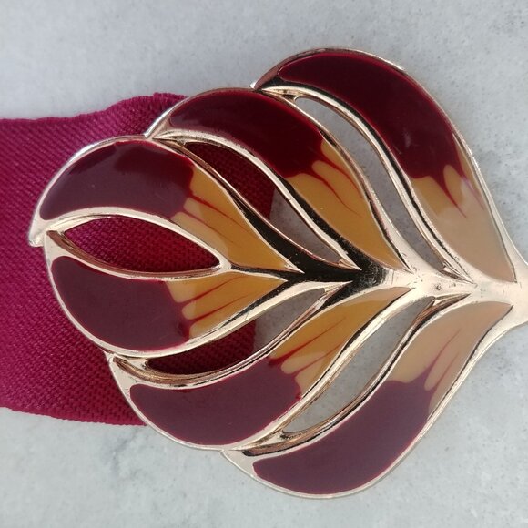 Vintage made in Korea red gold clasp buckle belt stretch - Picture 10 of 12